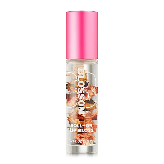Blossom Roll on Lip Gloss, Gourmand Scented Clear High Shine Moisturizing Lip Oil, Non Sticky, Infused with Real Flowers, Made in USA, 0.2oz, Chocolate Truffle