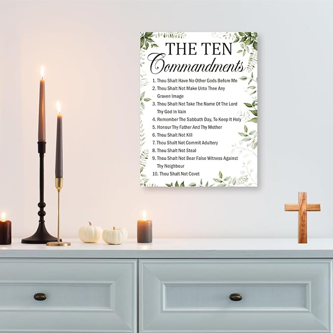 Gwisml The Ten Commandments Inspirational Bible Verse Canvas Wall Art,Motivational Scripture Print Painting Artwork for Christian Home Office Bible Verse Wall Decor