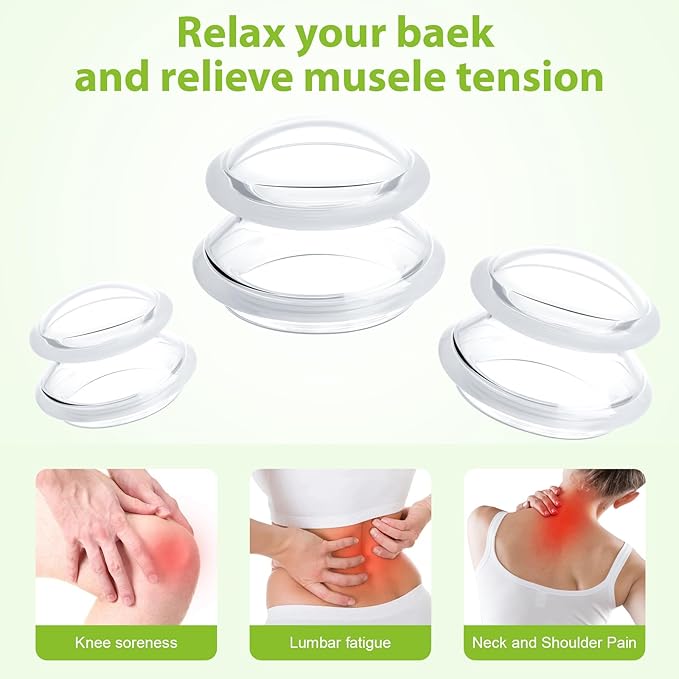 Eiito Cupping Therapy Sets -Silicone Cups Set Firm (6 Cups) Professional Massage Tool for Muscle Soreness Pain Relief Body Neck Knee, Deep Muscle Massager, Anti Cellulite Joint Pain (Clear)