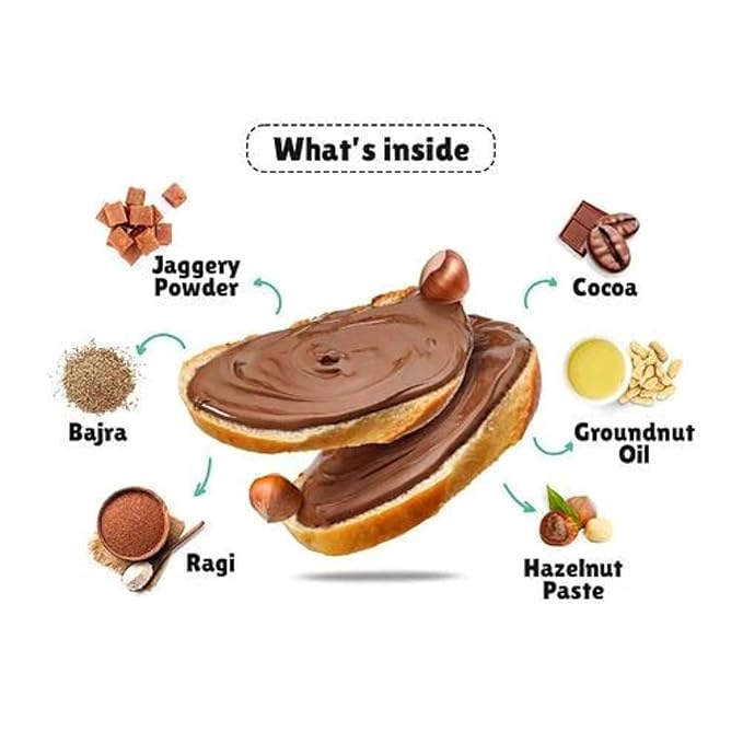 Little Joys Chocolate Spread. No Sugar, No Palm Oil, No Preservatives. Made with Multi Millets. Sweetened with Dates. Rich Hazelnut, Cocoa. 26.45 Oz