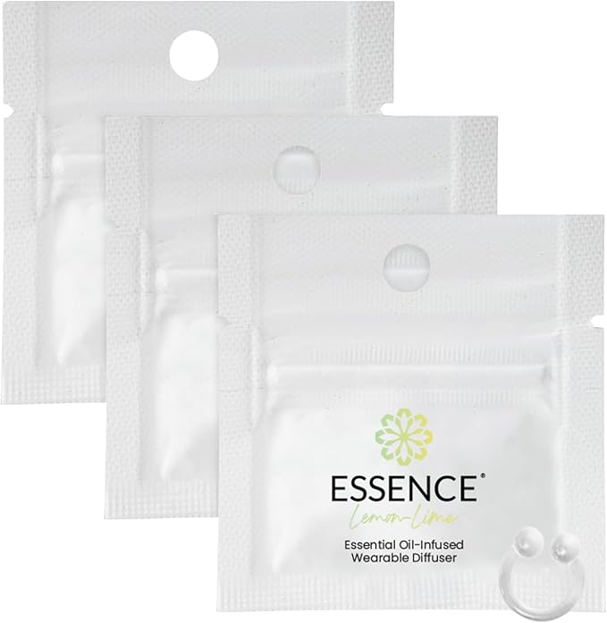 Essence Wearable Aromatherapy Nasal Diffuser – Lemon-Lime Essential Oil Nose Ring Silicone Inhaler for Stress & Mood Support - Made in USA & Travel-Friendly (3 Pack)