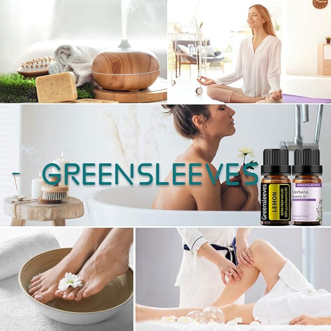 GREENSLEEVES Verbena Lemon Essential Oil Set, 2 x 10ml Pure Plant-Based Fragrance Oil for Aromatherapy, Essential Oils for Diffuser, Massage, Bath Bomb, Scented Candle Soap Making