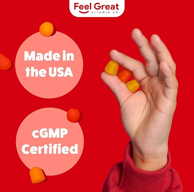 Feel Great Vitamins Kids DHA Gummies with Omega 3 6 9, Vitamin C (2-Pack) | Supports Healthy Brain Function, Vision & Heart Health | Gluten Free, Vegetarian | 60 Gummies