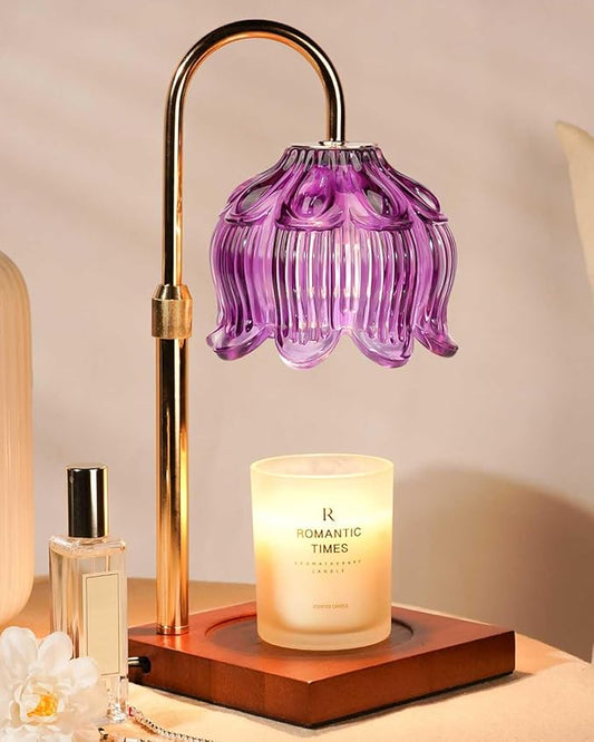 Candle Warmer Lamp with Timer Dimmable, Height Adjustable Birthday Gifts for Women Mom House Warming, Home Decor, Lotus Flower Candle Lamp Warmer 2 Bulbs Inc (Purple)