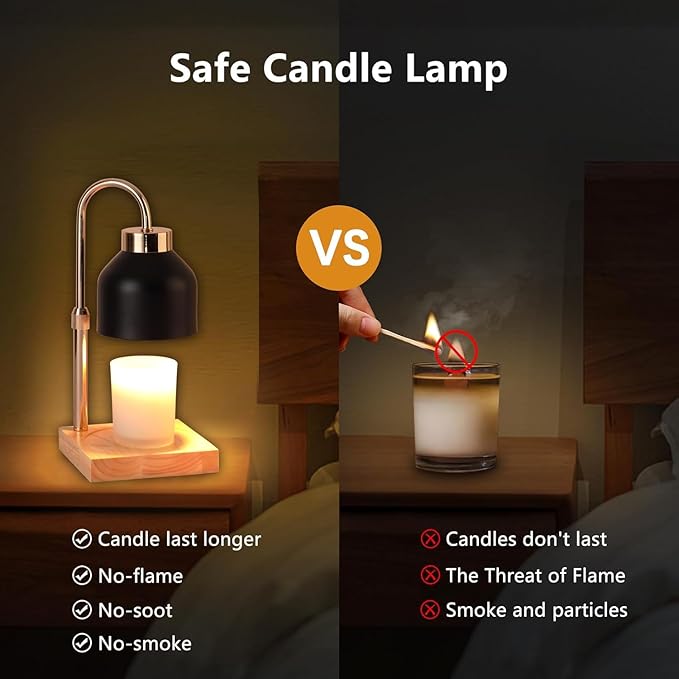 Candle Warmer Lamp, Dimmer, 2/4/8H Timer, Adjustable Height Candle Warmer, Vintage Home Decor, Wax Melts Warmer for Scented Jar Candles with 2 Bulbs