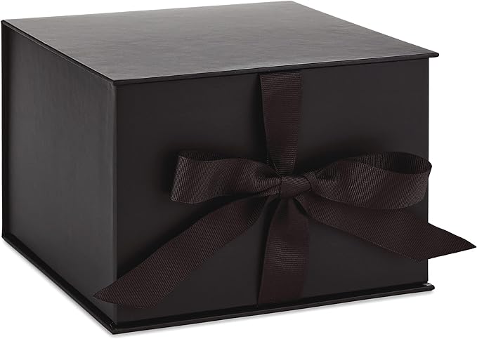 Hallmark Medium Gift Box with Lid and Shredded Paper Fill (Black 7 inch Box) for Weddings, Graduations, Birthdays, Father's Day, Groomsmen Gifts, All Occasion