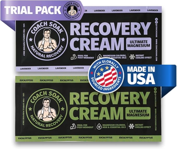 Coach Soak Magnesium Lotion Trial Absorbing Magnesium Chloride & MSM Cream for Athlete Recovery - 0.02 lb (3 Pack) - Eucalyptus & Lavender