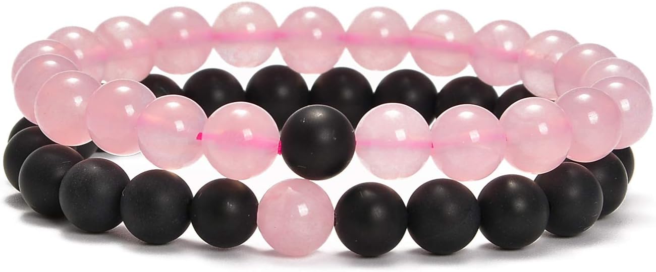 AD Beads 2Pcs His & Hers Distance Beads Bracelets Elastic Natural Stone Yoga Bracelet