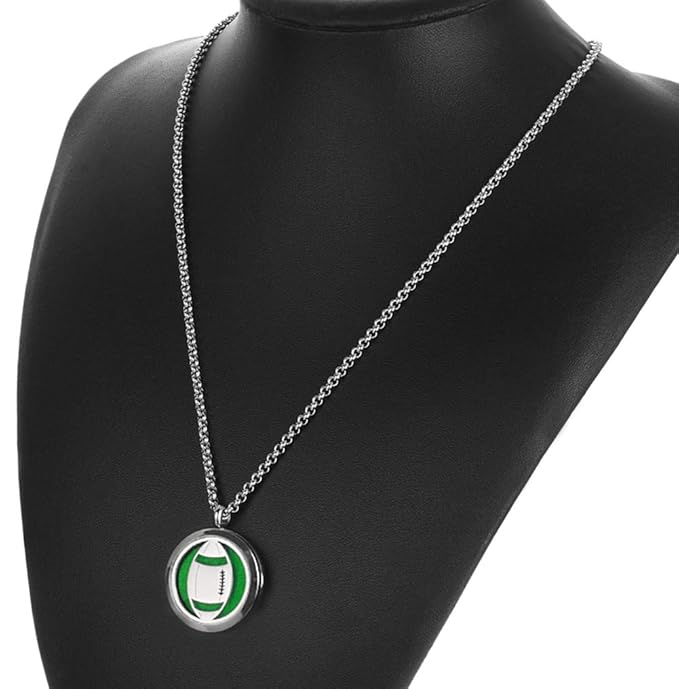 Essential Oil Diffuser Necklace, Hypoallergenic Stainless Steel Aromatherapy American Football Locket Pendant Jewelry Sets Birthday Christmas Mother's Day Gift for Women Men Teen