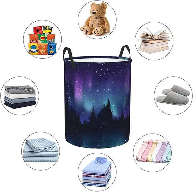 Laundry Basket Starry Night Collapsible Large Capacity,Dirty Clothes Basket Durable Lightweight Hamper With Handles Ideal For Clothes,Toys Home Organization size19.6"L x 15.7"W,63L