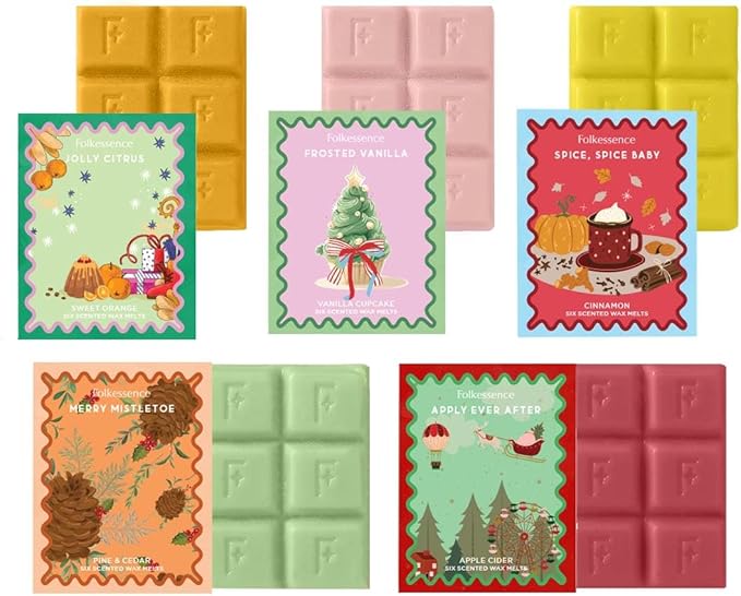 Folkulture Wax Melts Wax Cubes Strong Scent | Set of 5 (30 pc) Christmas Scented Wax Melts for Warmer | Long Lasting Candle Warmer Wax Melts | Pine and Cedar, Vanilla, Orange, Cinnamon