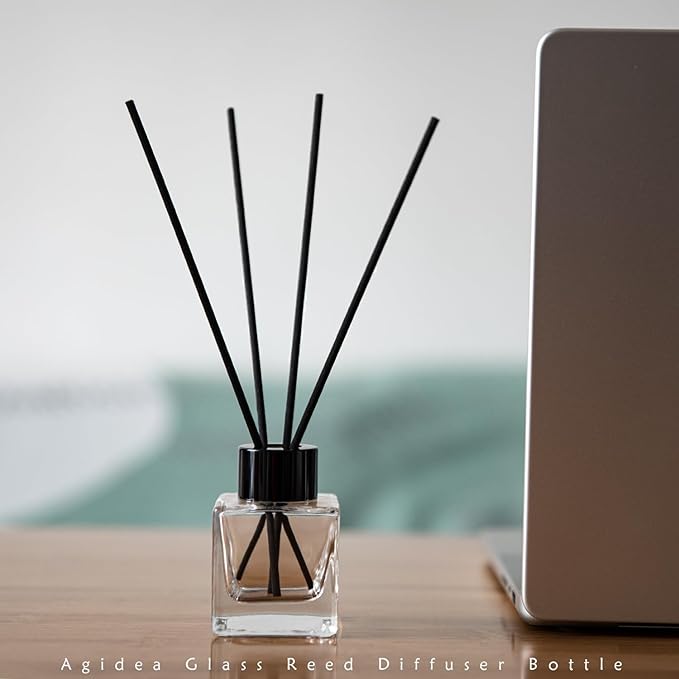 4PCS Refillable Fragrance Glass Diffuser Bottles with 20pcs Reeds Sticks & Black Caps & Funnel, Diffuser Jars for Home Oil Fragrance Decoration Girl Women Gift (50ML)