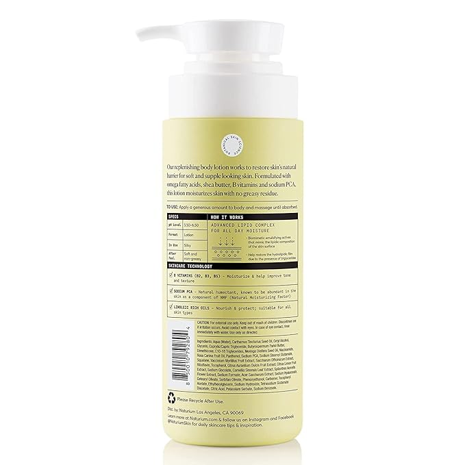 Naturium Bio-Lipid Restoring Moisturizing Body Lotion with Shea Butter, Fragrance Free, 14 oz (Duo 2-Pack)