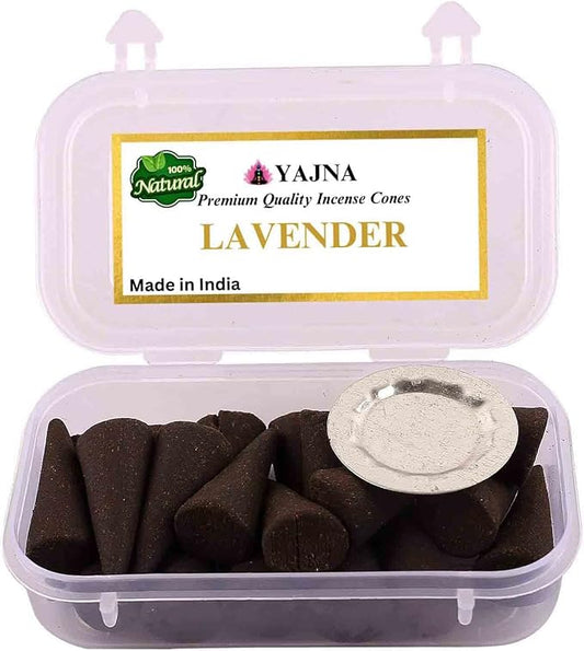 Yajna Lavender 100%-Natural-Incense-Cones Handmade-Hand-Dipped Organic-Chemicals-Free for-Purification-Relaxation-Positivity-Yoga-Meditation The-Best-scents (60 Count)