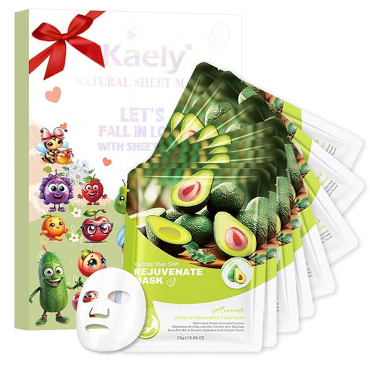 8 Pack Avocado Face Sheet Mask Skincare,Hydrating Face Mask For Sensitive Skin,Moisturize,Soothing,Nourish for All Skin Types,Natural Spa Party Facial Mask Skincare Set for Women Men Girls
