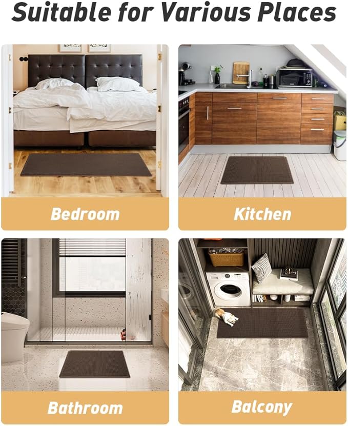 AMOAMI Upgraded Waffle Bath Mat, Super Absorbent Non Slip Bath Mats for Bathroom Floor, Machine Washable Bathroom Rugs with Tassels, Rubber Backed Bathroom Mats, Ultra Soft, 17" x 24", Chocolate