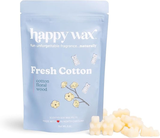 Happy Wax Fresh Cotton Scented Bear Wax Melts - Natural Strong Infused with Essential Oils, Non-Toxic Soy Melts for Warmers (4 oz Tin)