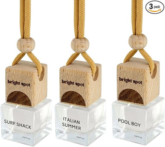 Bright Spot Summer Variety Pack Car Air Freshener - Premium Car Hanging Diffuser, Long-Lasting Fragrance up to 120 days for Auto and Home | Woody, Citrus & Tropical | 3 Pack