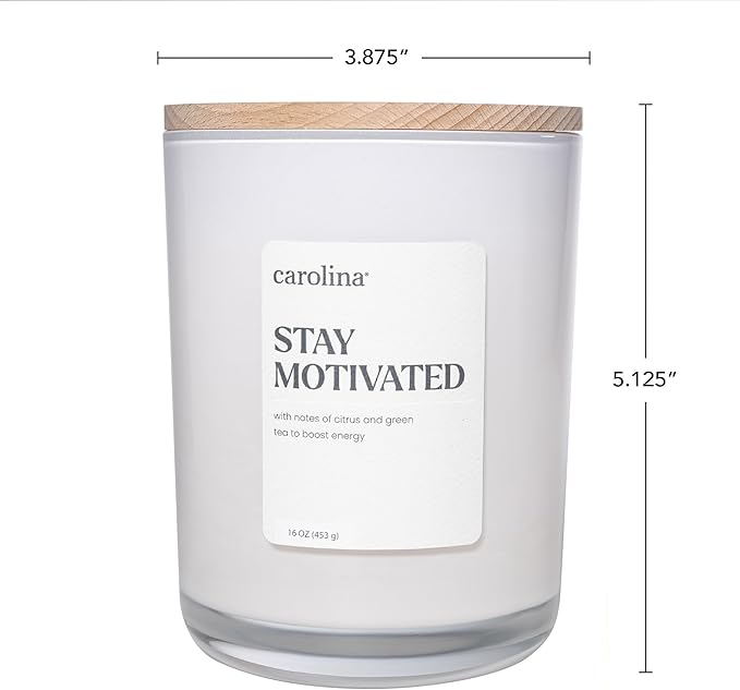 Carolina Stay Motivated Scented Candle, 16 oz Citrus & Green Tea Scented, 2 Wick Wellness Relaxing Candle, 60H Burn Time, Ideal for Creating a Welcoming Home - Made in The USA