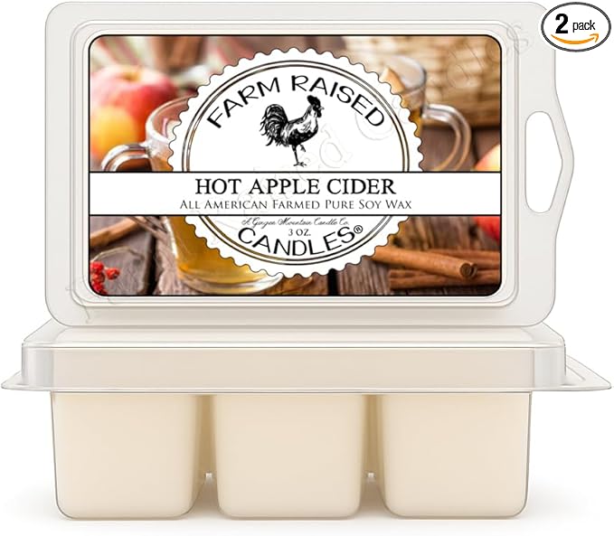 Farm Raised Candles – Hot Apple Cider Wax Melts 2-Pack | 6 oz Total, 12 Cubes | All American Made Soy | Hand-Poured Fall Farmhouse Wax Melts for Warmers