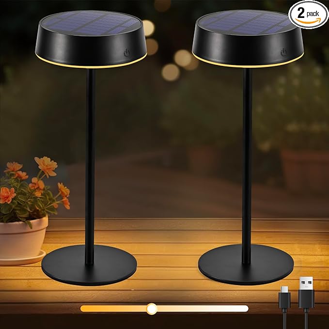 Lacasa Cordless Solar Table Lamps Rechargeable, 2 Pack Touch Dimmable Battery Operated Table Lamp, 200LM 3 Modes LED Desk Lamp IP67 Waterproof Portable Lamp Table Night Light for Indoor and Outdoor