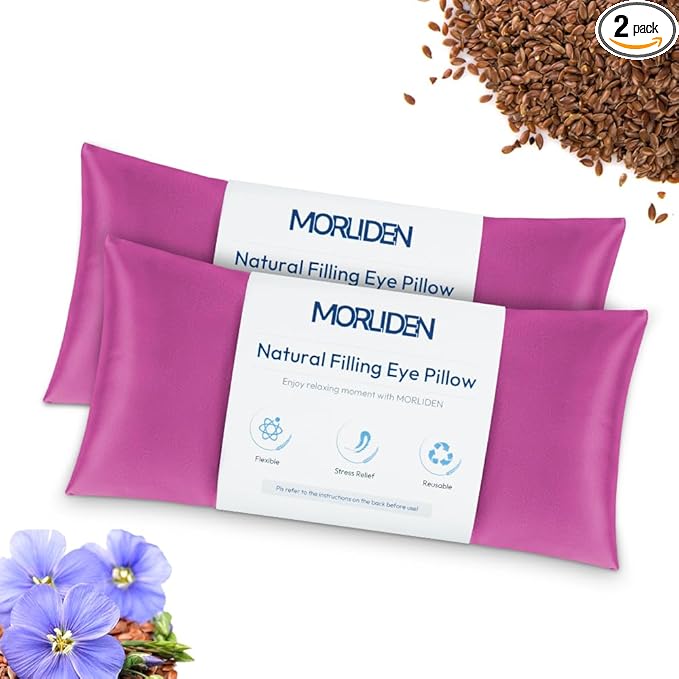 Lavender Eye Pillows for Relaxation, Yoga Eye Pillow for Meditation, Microwavable Weighted Eye Pillow for Yoga, Moist Heat & Cold Eye Compress with Aromatherapy (Rose Red) - 2 Pack