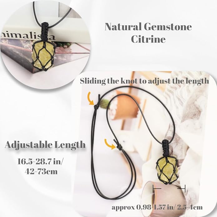 Handmade Natural Gemstone Crystal Pendant Necklace Stone Holder Necklace Cord Net Necklace with Adjustable Length for Women Men