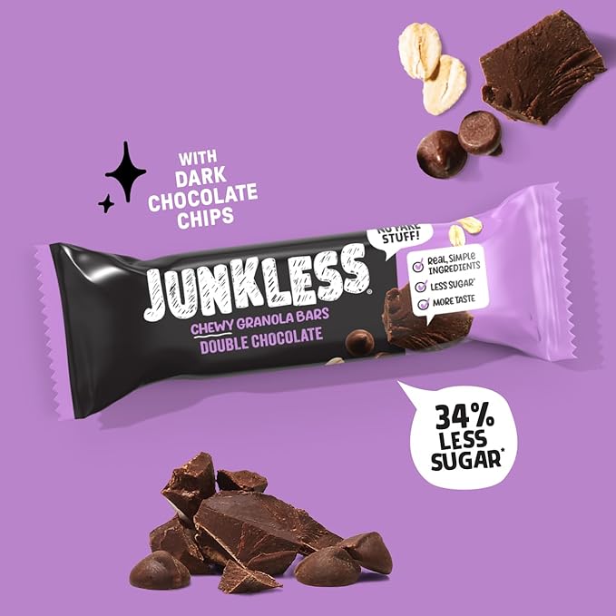 Junkless Chocolate Chip & Double Chocolate Chewy Granola Bars Twin Pack - Less Sugar, Great Tasting, Wholesome Snacks - 1.1 oz. Bars