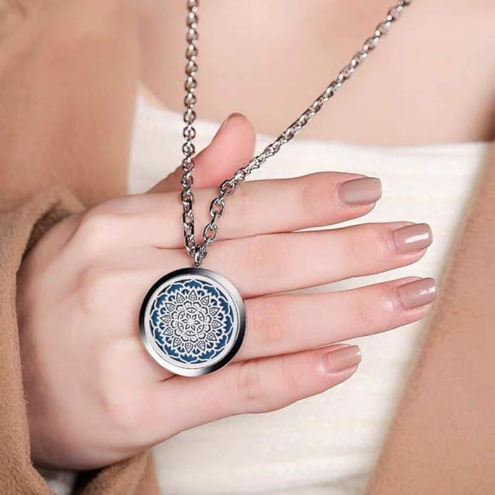 Aromatherapy Essential Oil Diffuser Necklace 316L Stainless Steel Locket Pendant with 24 Inch Chain
