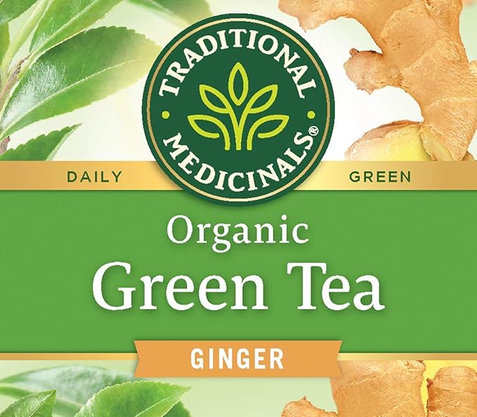 Traditional Medicinals Organic Green Tea Ginger Herbal Tea, Promotes Healthy Digestion, (Pack of 1) - 16 Tea Bags