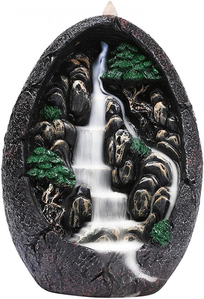 Backflow Incense Holder Resin Mountain Incense Burner Fountain Waterfall Incense Holders Home Decor with 120 Pcs Backflow Incense Cones 30 Pcs Incense Sticks (Waterfall)