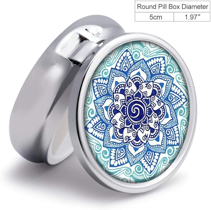 Blue Marble Pill Box Purse Pocket Small Round Silver Pill Case Decorative Box Metal Medicine Vitamin Pill Organizer Portable Unique Gift