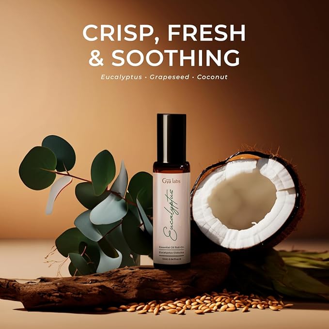 Gya Labs Eucalyptus Essential Oil Roll On - 0.34 Fl Oz - Travel Size Roller for Camping, Skin, Aromatherapy Relief, Convenience