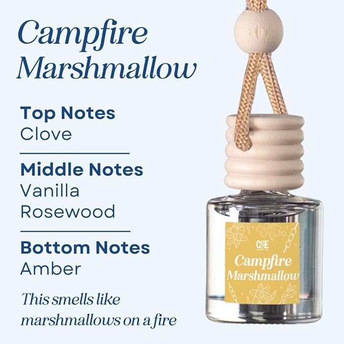 CANDECraftCo Car Air Hanging Fragrance Oil, Car Auto Freshener for Essential Oils, Scents Fragrance Aromatherapy Automobile Diffuser, Long Lasting (Campfire Marshmallow)