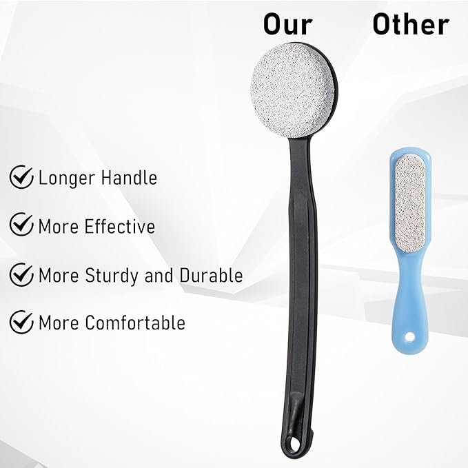 Foot Scrubber Pumice Stone for Feet with Long Handle 13.7" Hard Skin Callus Remover and Exfoliator for Dead Dry Skin, Softer & Smoother Feet, Pedicure Tool (Curved) Black