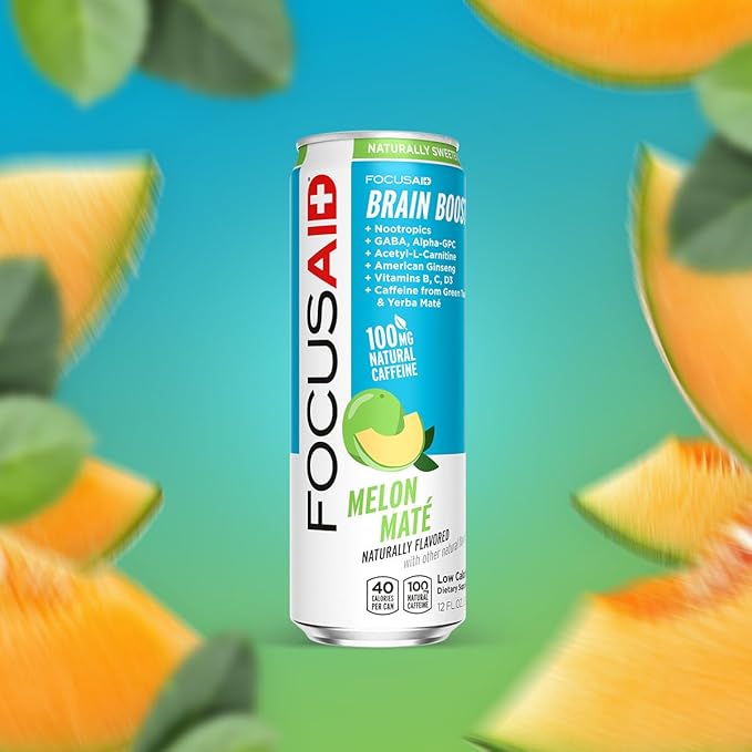 FOCUSAID Energy Blend, Brain Boosting Nootropics Drink, Alpha-GPC, GABA, B-Complex, Yerba Mate, Green Tea, 100% Clean, 100mg Natural Caffeine, 12-oz. can, 12 Pack