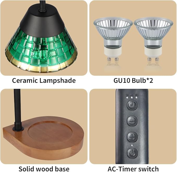 Dimmable Candle Warmer Lamp with Timer, Electric Wax Melt Warmer for Scented Jar Candles Adjustable Height Mothers Day Birthday Gifts for Women Mom Grandma, Home Offices Decor Light(Greens Glass)