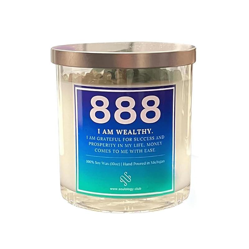 888 Angel Number Candle, 10oz, Crystal candle, 100% Soy Wax & Phthalate-Free Fragrance candles, Gifts candles for women, Angel Number Gift, Money Drawing Candle, Money Candle