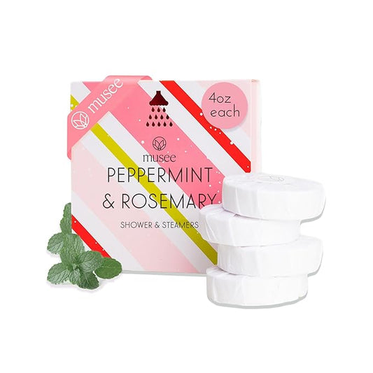 Musee Shower Steamers, Peppermint and Rosemary, Aromatherapy Gift Set for Women, Handmade in USA, Paraben-Free & Sulfate-Free, Unique Christmas Gifts for Women, 4-Piece Set