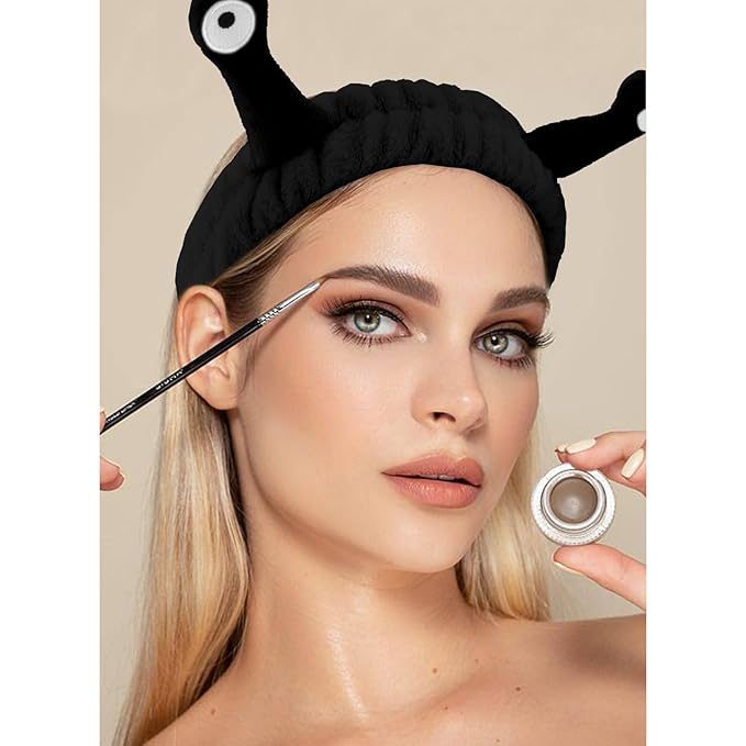VELSCRUN Spa Headband, Makeup Face Wash Skincare Headbands, 5 Pcs Sponge Get Ready Snail Hairband Facial Wristband Hair Clip Set, Stuff for Teen Girls Women Trendy Hair Accessories Black