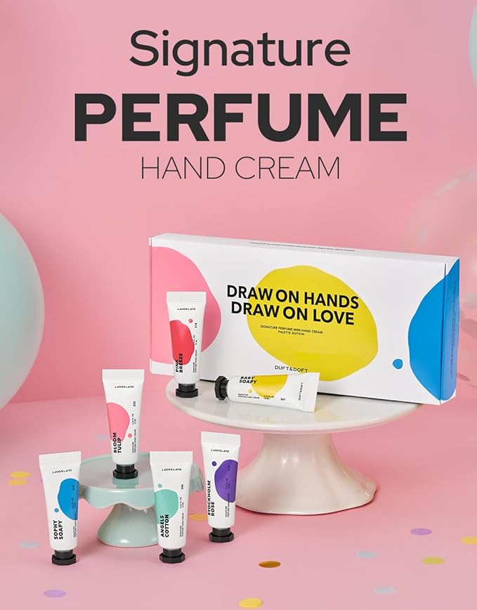 DUFT&DOFT Mini Hand Cream Gift Set Pallete Edition - 6 Fragrances Had Moisturizer Non-Greasy With Shea Butter & Collagen - Nourishing & Hydrating Scented Cream - Pack Of 6 (0.3 Fl Oz)