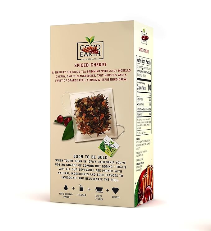 G00DEARTH Herbal Tea Spiced Cherry Flavored, Pack of 60 Teabags, Sensorial Blend, Natural, 15 Bags Per Box (Pack of 4) a Total of 60 Biodegradble Teabags