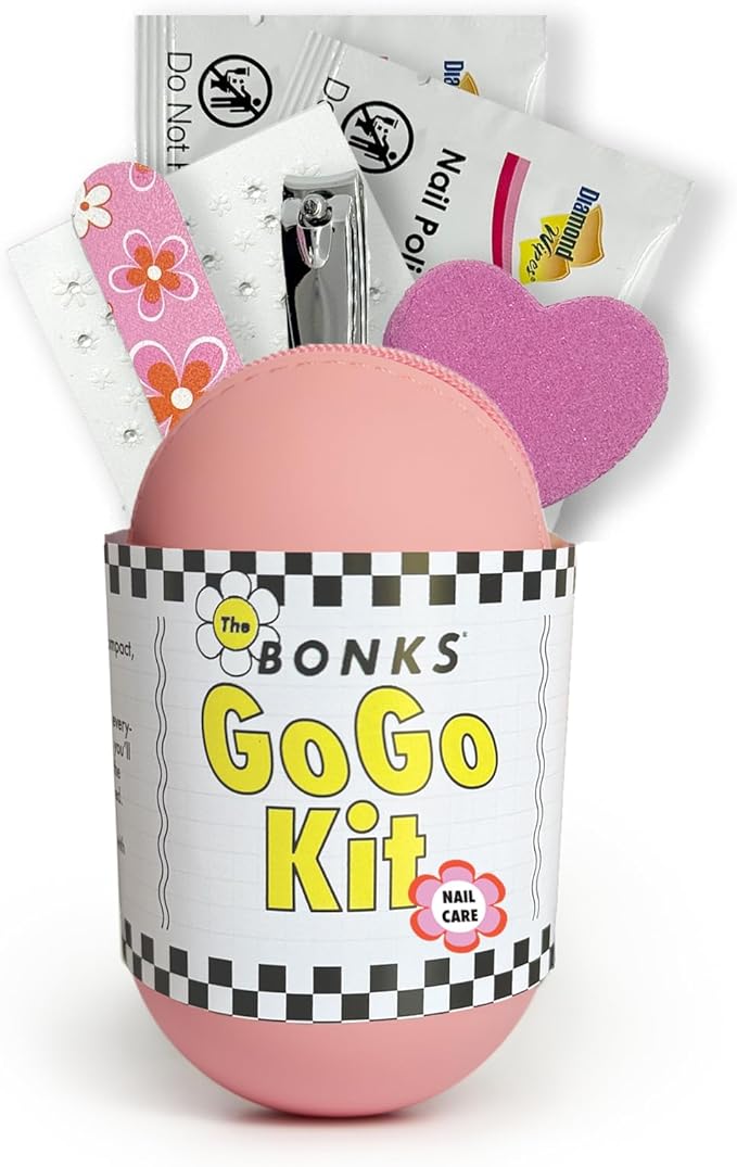 Bonks GoGo Kit - Nail Care Kit for Women and Teens - Portable Manicure Set with Mini Nail Files, Nail Clippers, Buffer, and Remover - Compact & Stylish Travel Essential