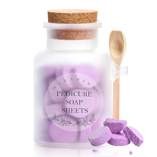 128g Pedicure Foot Spa Tablets 10 Oz Plastic Bath Salts Jar Foot Soak Tablets Manicure Soak Balls Softens Skin Botanicals Lavender Essential Oil Fast Dissolving Pedicure Supplies for Feet Dry Cracked