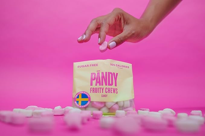 PANDY, Swedish Sugar Free Candy, Fruity (1.8 Ounce Bags, Pack of 4) - Diet, Healthy Keto Gummy Candy, Low Calorie Sweets
