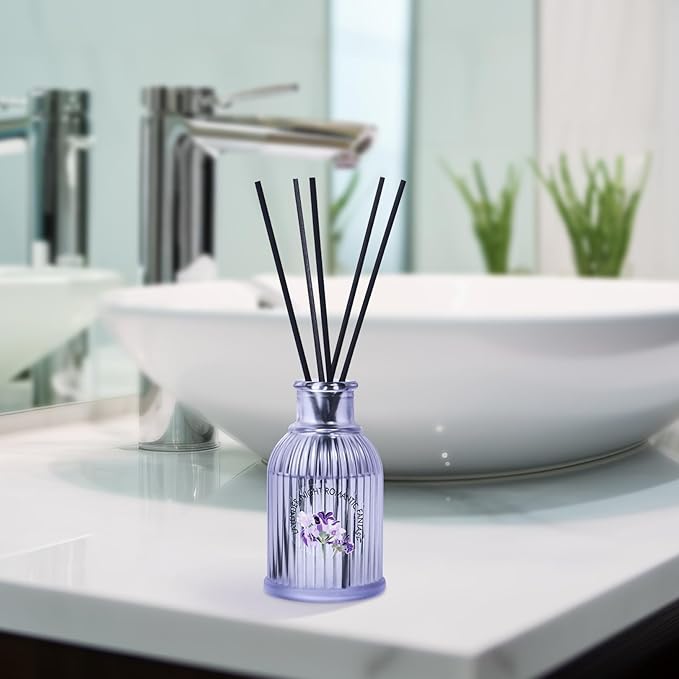 2-Pack Lavender Reed Diffuser Set - Floral and Woody Scented Home Fragrance | Lemon Moss Verbena Aroma Essential Oil | Aromatherapy Gifts for Bathroom Office Living Room Decor