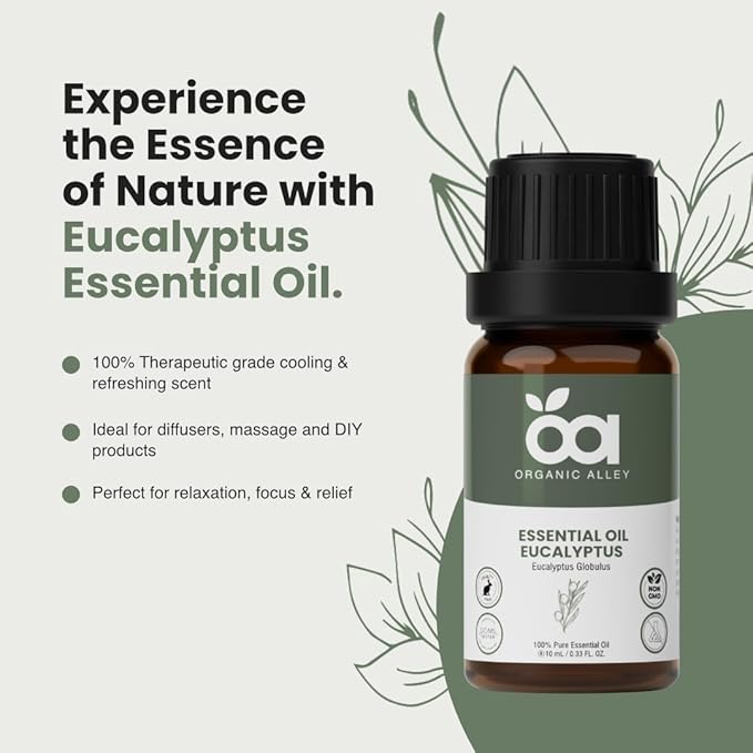 Eucalyptus Essential Oil by Organic Alley | 100% Pure & Revitalizing Aromatherapy - Breathe Easy & Refresh Your Senses with Eucalyptus Globulus | Natural Well-Being (0.33 Fl Oz)