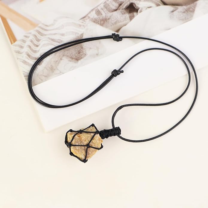 Handmade Natural Gemstone Crystal Pendant Necklace Stone Holder Necklace Cord Net Necklace with Adjustable Length for Women Men