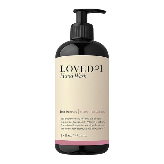 Loved01 Hand Wash, Just Because Liquid Hand Soap, Gentle & Hydrating, Cruelty-Free, Formulated with Nourishing Oils & Soft Floral Scent, 15 oz