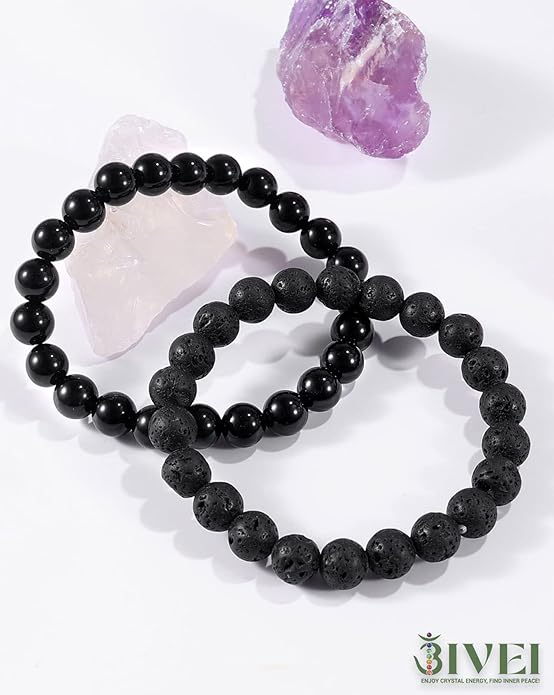 Bivei Natural Gemstone Semi Precious Healing Crystals Handmade Stretchy Round Beads Bracelet, Enhance Positive Energy